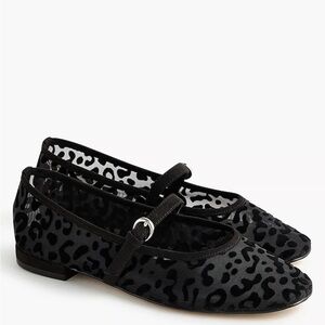 J.Crew Leopard Mesh Mary Jane Ballet Flats – Black – NWOB